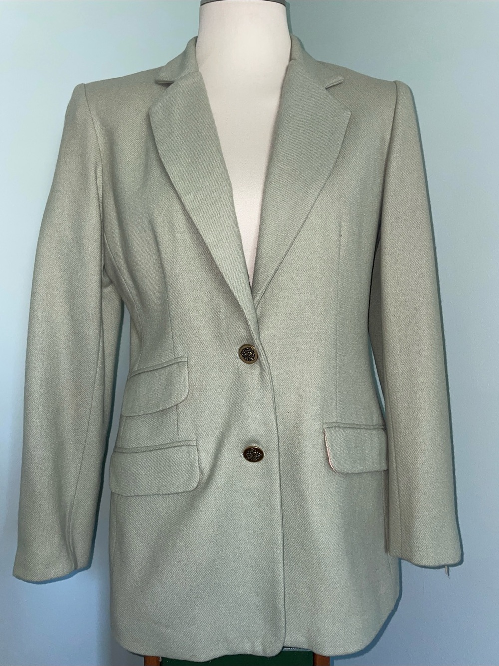 Herman Geist 100% Wool Light Sage Single-Breasted Blazer Jacket. Vintage. Size 6